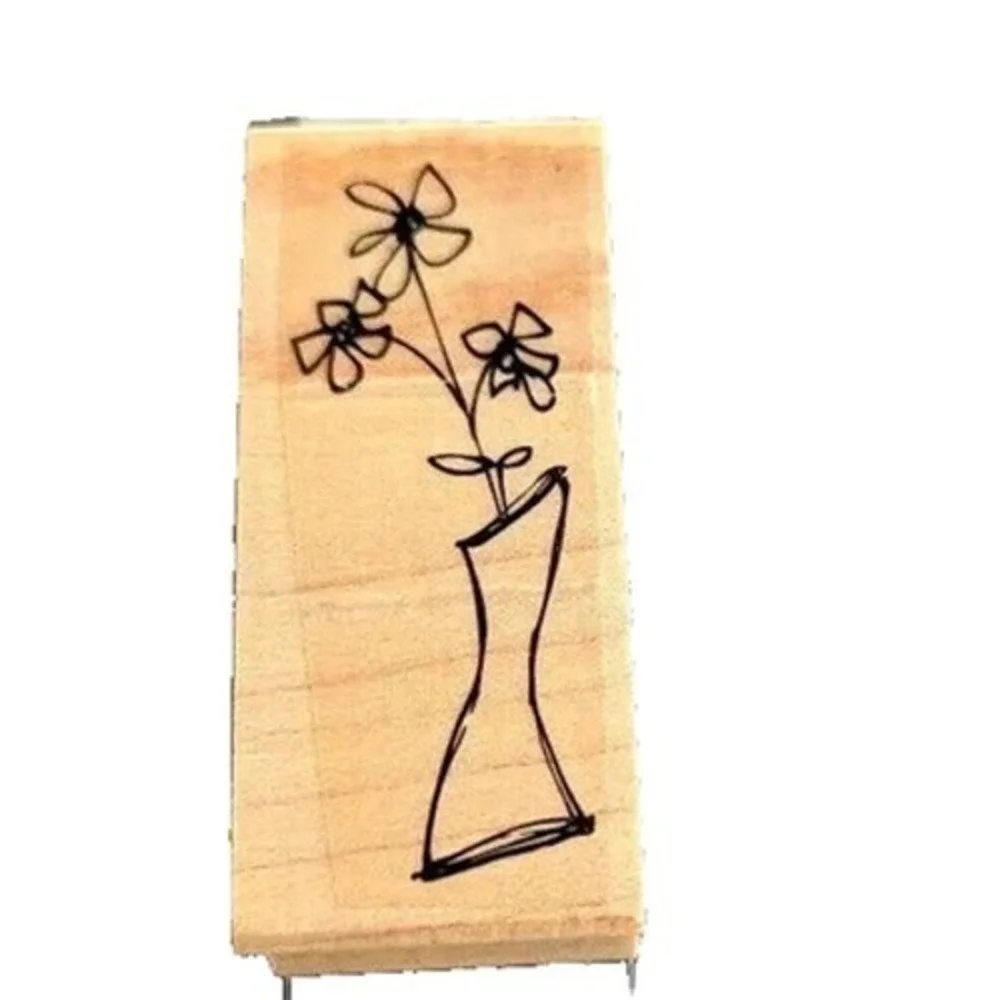 Endless Creations Flower Sketch Vase D207 Rubber Stamp Wood #B102